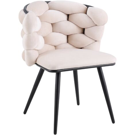 Lot 2 Chaises Salle à Manger Tissu Beige Dossier Tressé 60x60x77cm LOLIPOP (1/5)
