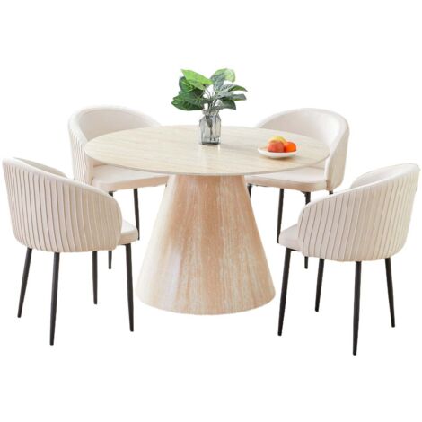 Table à Manger ROSALIA – Ronde 120 cm – Céramique & Pied Effet Travertin
