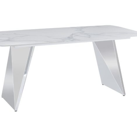 Table à Manger GRAFFI – 180x90 cm – Chrome & Céramique Marbre Blanc (1/4)
