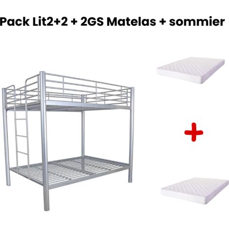 Pack Lit superposé 3 places + Matelas compris 2+1 métal COSTO sommier inclus