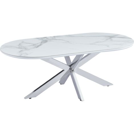 Table basse MANON Chrome & Céramique Marbre Blanc 120x60 cm