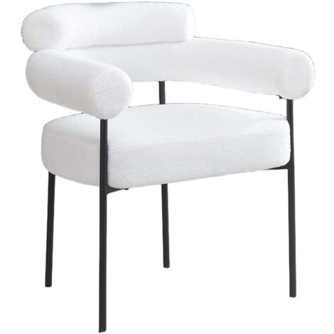 Lot 2 Chaises Salle à Manger Doudou Blanc Accoudoirs 72x60x77cm Métal Noir (1/5)