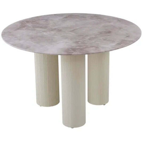 Table repas ronde céramique marbré gris 120 cm pieds beiges – ANAIS (1/5)