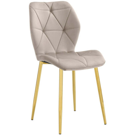 Lot 4 Chaises Salle à Manger Coquillage Velours Taupe Pieds Gold 46x58,5x87cm (1/5)