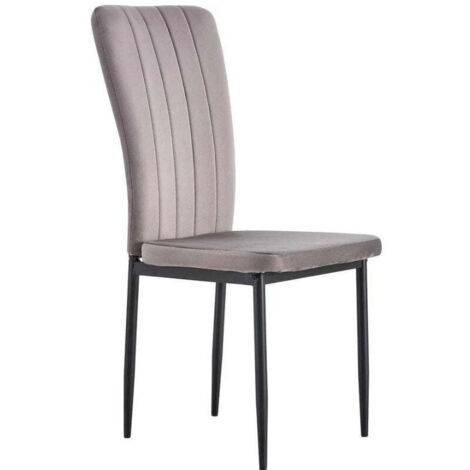 Lot 4 Chaises Salle à Manger Pony Velours Gris Pieds Métal Noir 57x42x95cm (1/4)