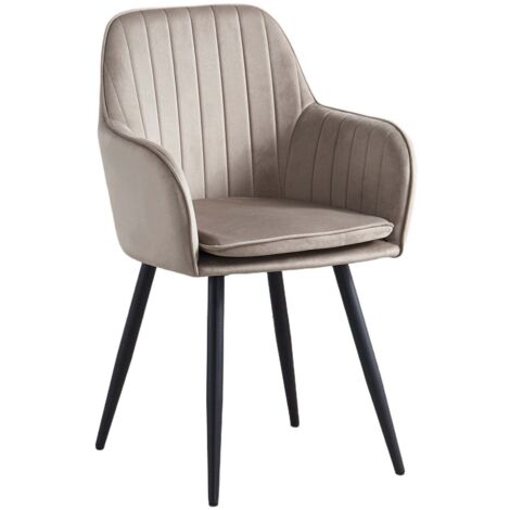 Lot de 2 chaises CANVAS velours taupe pieds en métal noir (1/5)
