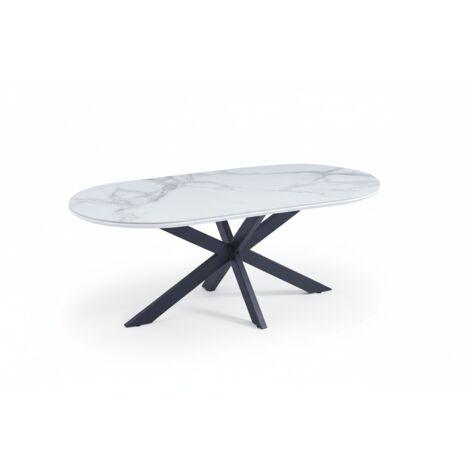 Table basse MANON Métal Noir & Céramique Marbre Blanc 120x60 cm
