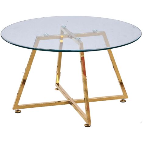 Table Basse Ronde HELOISE Métal Gold Plateau Verre Trempé Transparent D80xH45cm (1/5)