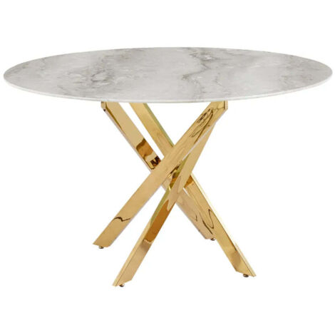 Table a manger ronde JESSICA Gold XXL 120 cm 4 couverts effet marbré gris