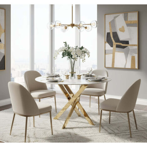 Table a manger ronde JESSICA Gold XXL 120 cm 4 couverts effet marbré gris