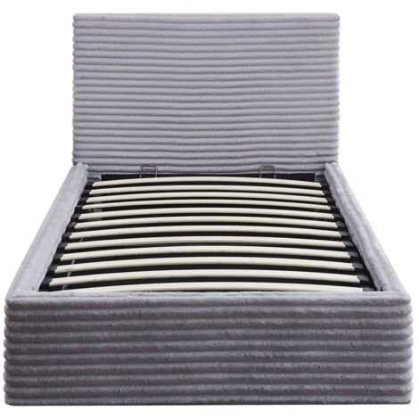 Lit Coffre MAIA 90x190cm Côtelé Gris avec Sommier (1/5)