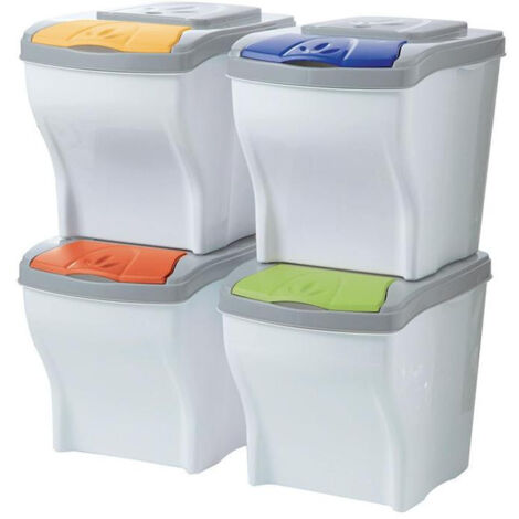 Lot de 4 poubelles modulaires 20L – Polypropylène résistant – Dimensions 40x28x31 cm – Couvercles colorés pour tri sélectif – Bama - 4x20L