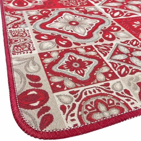 Tapis de Cuisine Tissu Gobelin Coureur Lavable Antidérapant Majolique Bleu - 52x190 cm