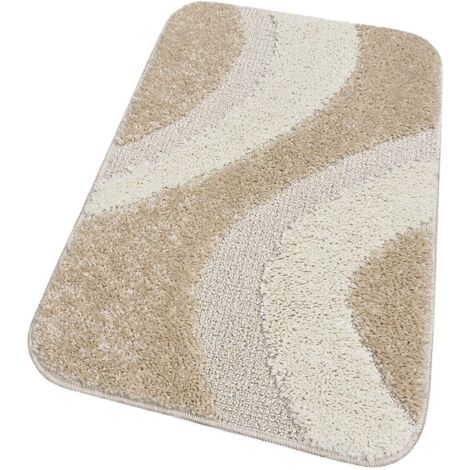 Tappeto Bagno 50x80 cm Scendi Letto 100% Made in Italy Antiscivolo Shaggy 3D Moderno Assorbente- Beige (1/5)
