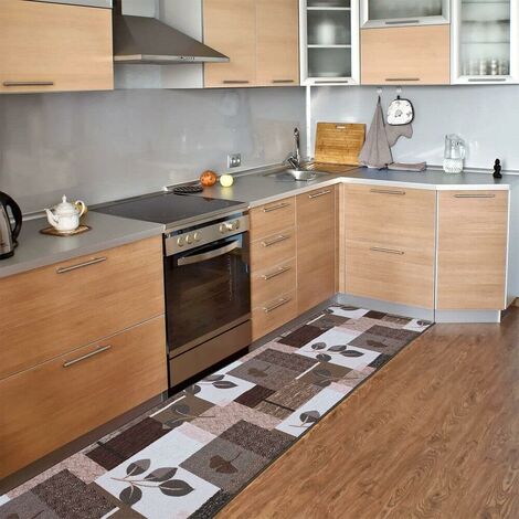 Tapis de Cuisine Antidérapant Moderne Polyvalent Chambre Couloir Fantaisie Feuilles Marron - 50x115 cm