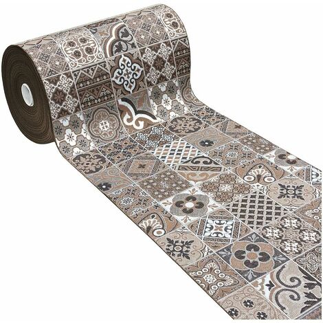 Tapis de Cuisine Tissu Gobelin Coureur Lavable Antidérapant Moderne motif Majolique Marron - 54x40 cm