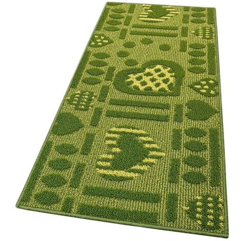 Tapis de Cuisine Moderne Coureur Bordé Absorbant Antidérapant Lavable 3D Coeurs Vert - 57x170 cm (1/4)