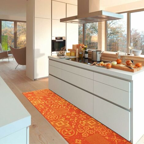 Tapis de Cuisine Moderne Coureur Bordé Absorbant Antidérapant Lavable Maiolique 3D Orange - 57x40 cm