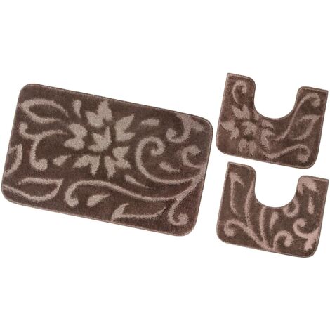 Ensemble de Tapis de Salle de Bain 3 Pièces Couleur Unie Absorbant Doux Antidérapant - Marron