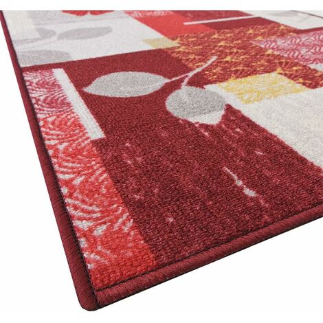 Tapis Antidérapant Cuisine Bordé Au Mètre H57 Tapis Entrée Lavable Fantaisie Feuilles - Rouge