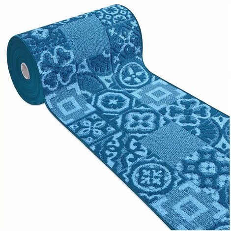 Tapis de Cuisine Moderne Au Mètre H57 Coureur Bordé Absorbant Antidérapant Lavable Maiolique 3D - Bleu (1/4)