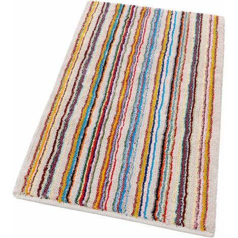 Tapis de Salle de Bain Tapis de Chambre Pur Coton Doux Lavable Rayé Beige - 55x90 cm (1/5)