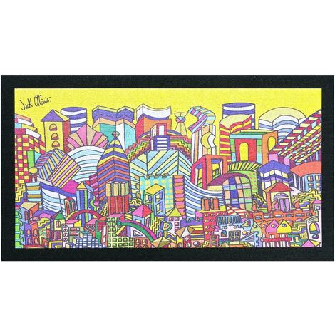 Paillasson d'Entrée en Gomme 40X70cm Interne Externe Antidérapant Pop Art Jack Ottanio - Boston (A)