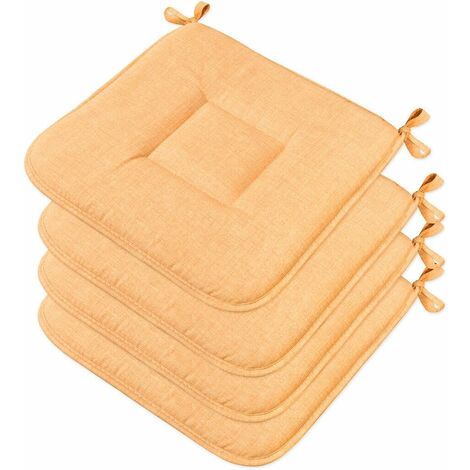 Lot De 4 Coussins Pour Chaise Cuisine Coton Doux Lavables Universelles Couleur Pastel Unie - Orange