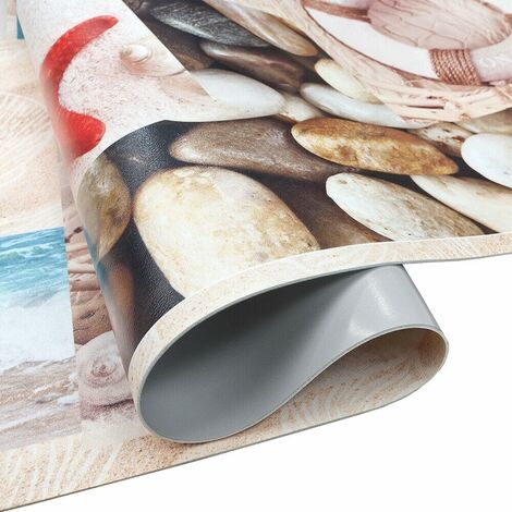 Tapis De Cuisine En PVC AntiTaches Motif Marin Decoupable Antidérapant Lavable - 51x40 cm