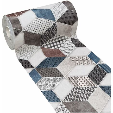 Tapis De Cuisine En PVC AntiTaches Motif Patchwork 3D Decoupable Antidérapant Lavable - 51x40 cm