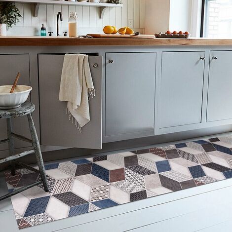 Tapis De Cuisine En PVC AntiTaches Motif Patchwork 3D Decoupable Antidérapant Lavable - 51x40 cm