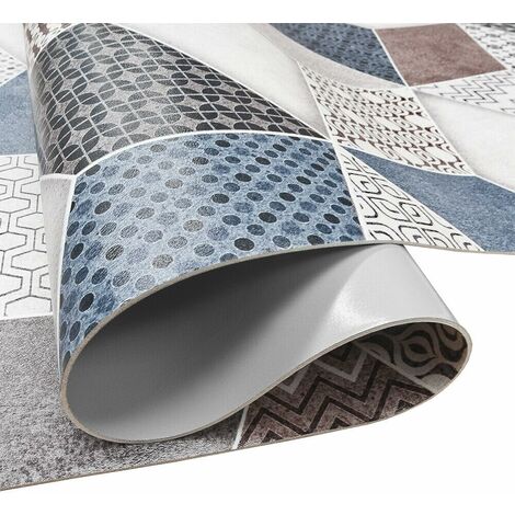 Tapis De Cuisine En PVC AntiTaches Motif Patchwork 3D Decoupable Antidérapant Lavable - 51x40 cm