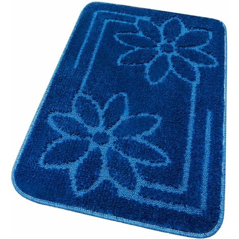 Tapis de Bain Moderne Doux Antidérapant Tapis de Douche Lavable Absorbant Fleurs Bleu - 50x80 cm (1/5)