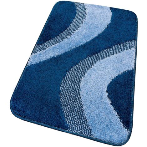Tappeto Bagno 50x80 cm Scendi Letto 100% Made in Italy Antiscivolo Shaggy 3D Moderno Assorbente- Blu (1/5)