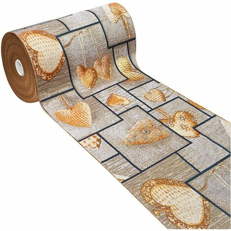 Tapis de Cuisine Tissu Gobelin Coureur Lavable Antidérapant Shabby Chic Coeurs Jaune - 54x280 cm (1/5)