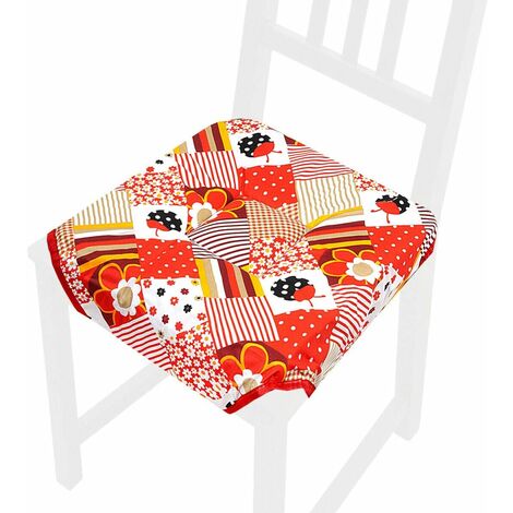 Coussin pour Chaise Doux Universel Lavable Housses de Chaise Lacets de fixation Coccinelles - Rouge