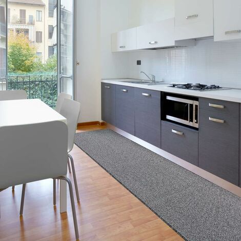 Tapis de Cuisine Moderne Au Mètre H57 Coureur Bordé Absorbant Antidérapant Lavable Couleur unie Gris