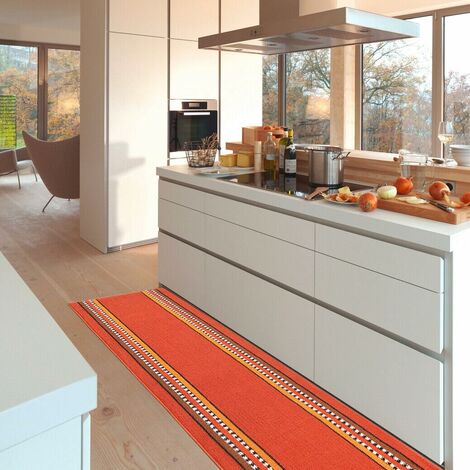 Tapis de Cuisine Coureur Bordé Absorbant Antidérapant Lavable En Différentes Tailles Orange - 57x40 cm
