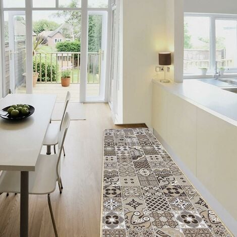 Tapis de Cuisine Tissu Gobelin Coureur Lavable Antidérapant Moderne motif Majolique Gris - 54x40 cm