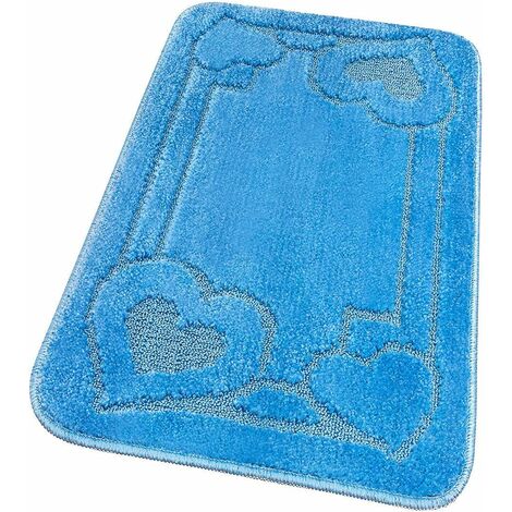Tapis de Bain Moderne Doux Antidérapant Tapis de Douche Lavable Absorbant Couleur unie Bleu clair - 50x80 cm (1/5)