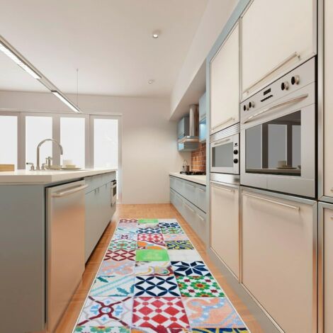 Tapis de Cuisine Moderne Parquet Majolique Coureur Bordé Absorbant Antidérapant Lavable Des A - 50x115 cm