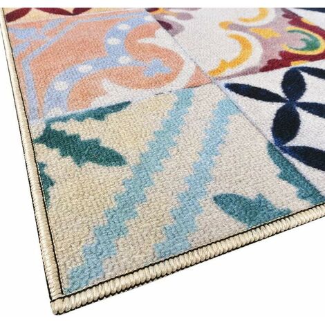Tapis de Cuisine Moderne Parquet Majolique Coureur Bordé Absorbant Antidérapant Lavable Des A - 50x115 cm