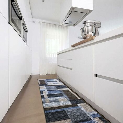 Tapis de Cuisine Bordé Coureur Antidérapant Lavable Gris - 50x80 cm