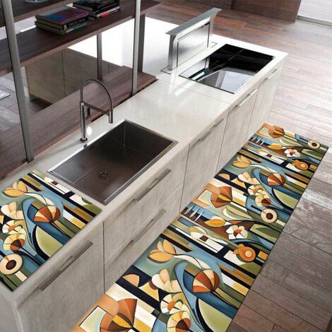 Tapis De Cuisine Anti Taches Pvc Imprimé Numériquement Doux Antidérapant Lavable DIS E - 51x40 cm