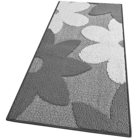 Tapis de Cuisine Fleurs 3D Doux Bordé Moderne Coureur Antidérapant Gris - 57x180 cm