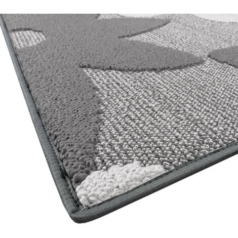 Tapis de Cuisine Fleurs 3D Doux Bordé Moderne Coureur Antidérapant Gris - 57x180 cm