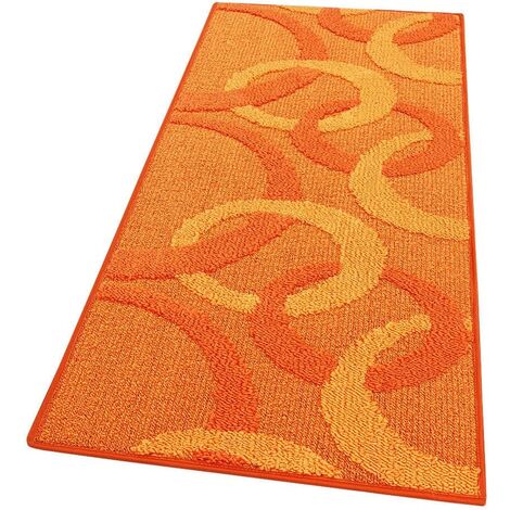 Tapis de Cuisine Cercles 3D Doux Bordé Moderne Coureur Antidérapant Orange - 57x40 cm