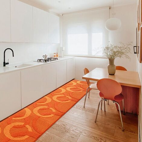 Tapis de Cuisine Cercles 3D Doux Bordé Moderne Coureur Antidérapant Orange - 57x40 cm
