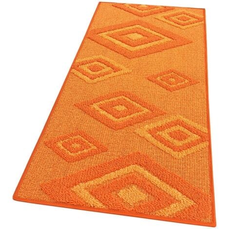 Tapis de Cuisine Losanges 3D Doux Bordé Moderne Coureur Antidérapant Orange - 57x40 Cm