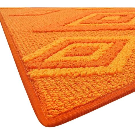 Tapis de Cuisine Losanges 3D Doux Bordé Moderne Coureur Antidérapant Orange - 57x40 Cm